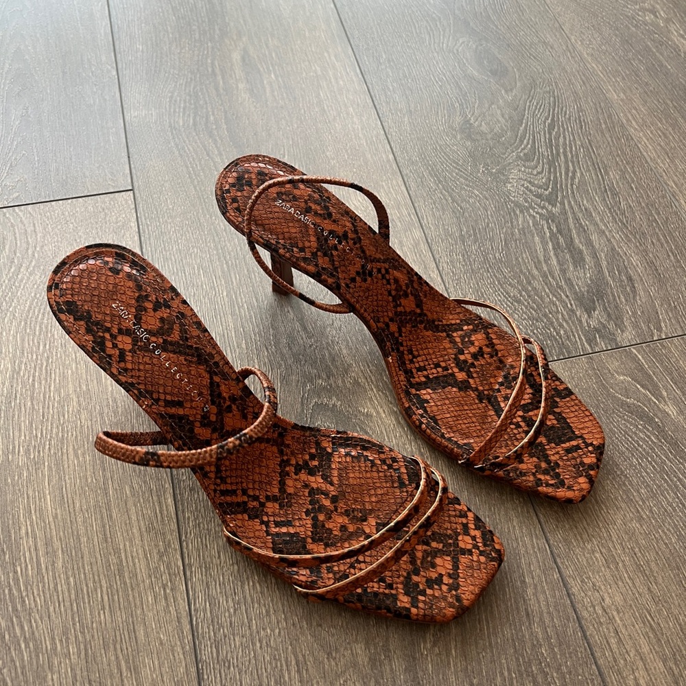 Brown Snakeskin Strappy Heels